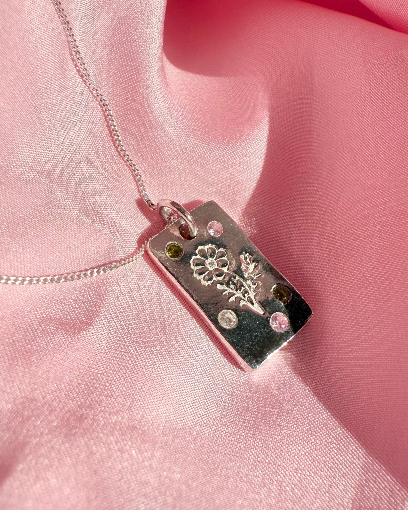 Personalised Birth Flower Necklace - Solid Fine Silver with Cubic Zirconia - Arianwen Jewellery