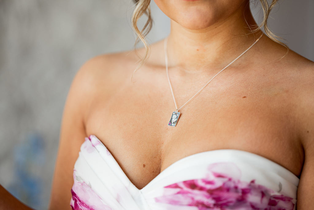 Personalised Birth Flower Necklace - Solid Fine Silver with Cubic Zirconia - Arianwen Jewellery