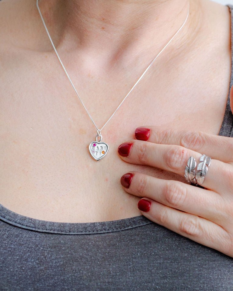 Personalised Caru Ti Sweetheart Necklace - Solid Fine Silver with Cubic Zirconia - Arianwen Jewellery