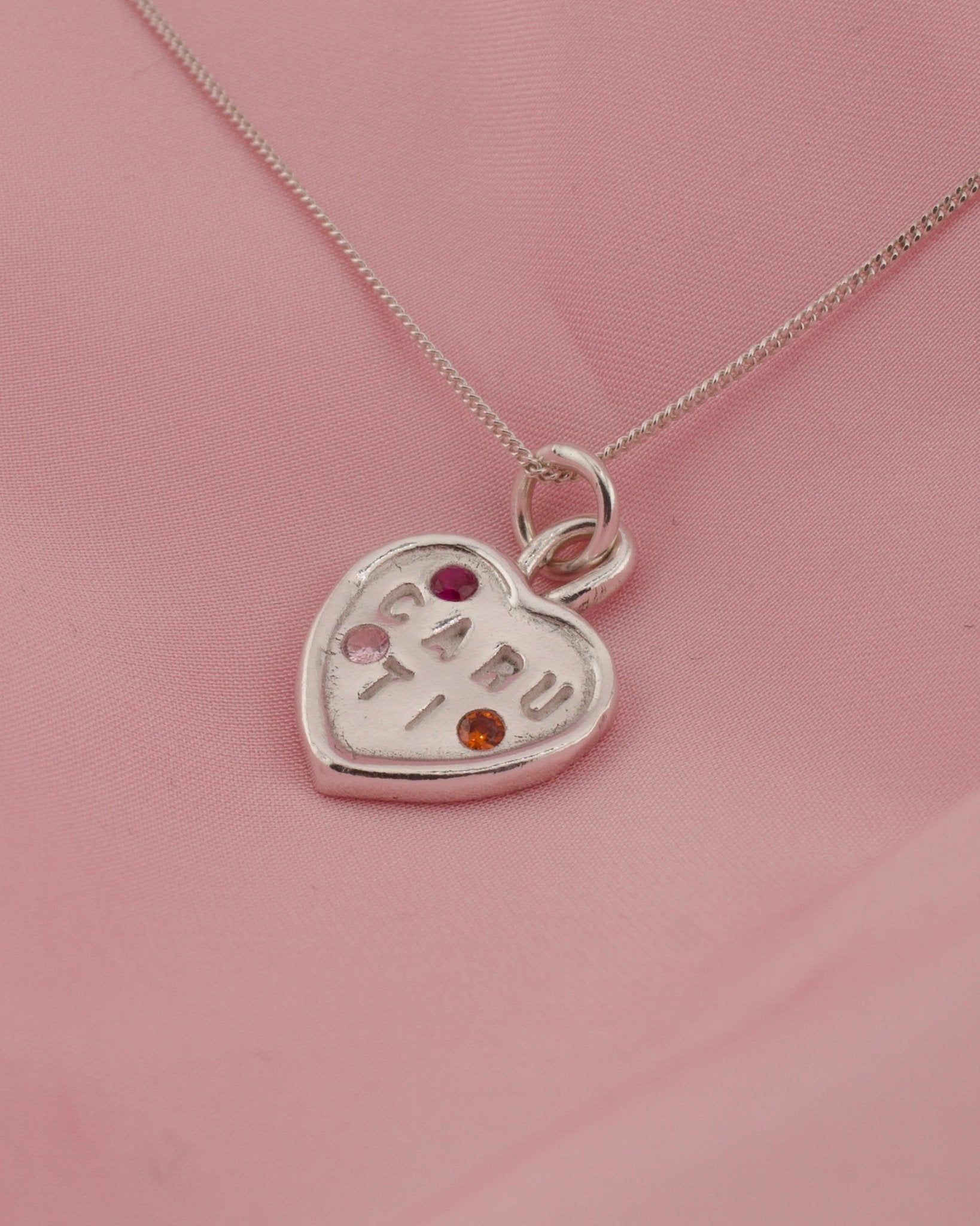 Personalised Caru Ti Sweetheart Necklace - Solid Fine Silver with Cubic Zirconia - Arianwen Jewellery