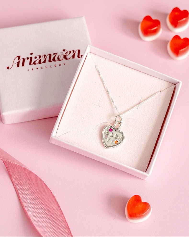Personalised Caru Ti Sweetheart Necklace - Solid Fine Silver with Cubic Zirconia - Arianwen Jewellery