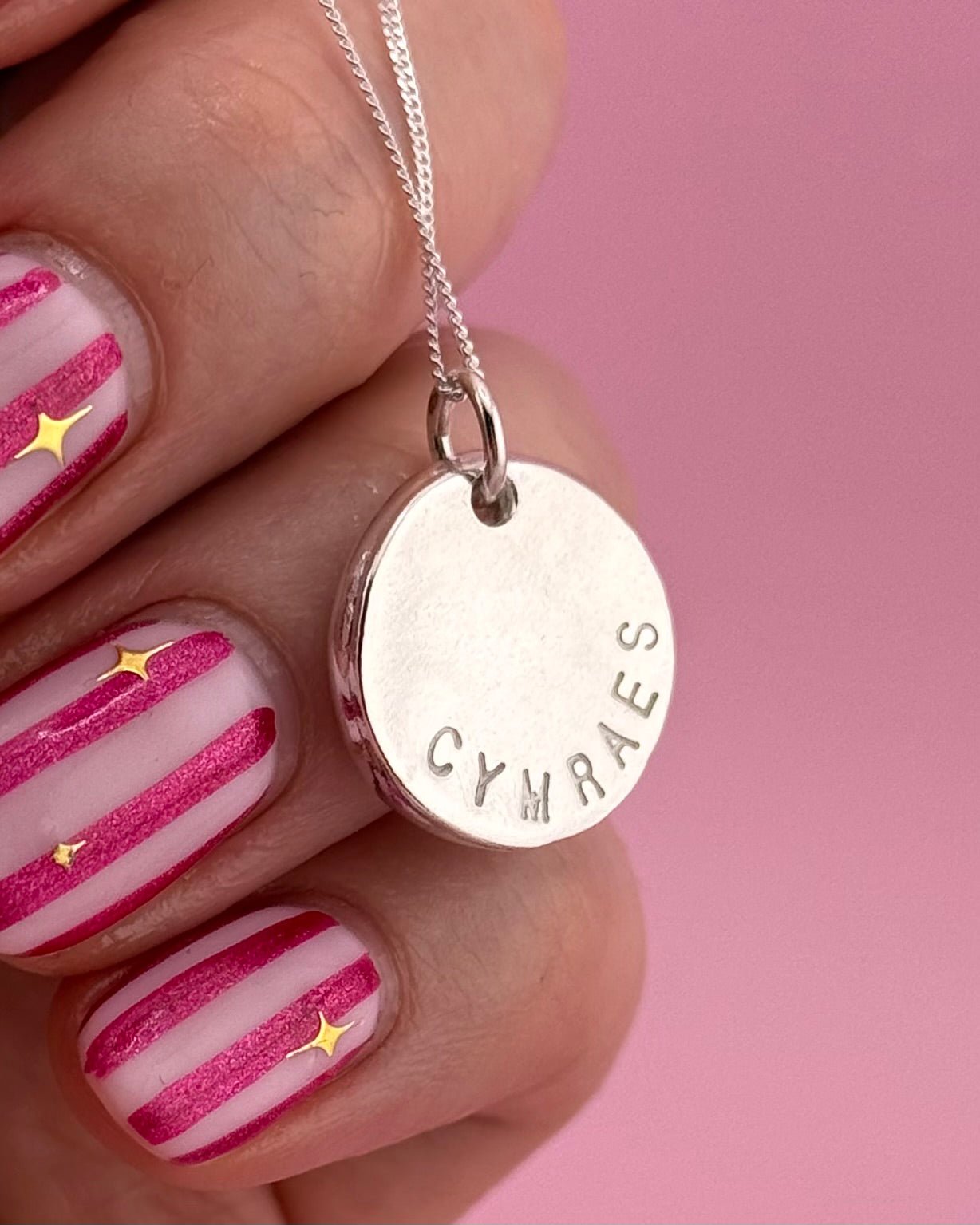 Personalised Curved Text Pendant - Solid Fine Silver - Arianwen Jewellery