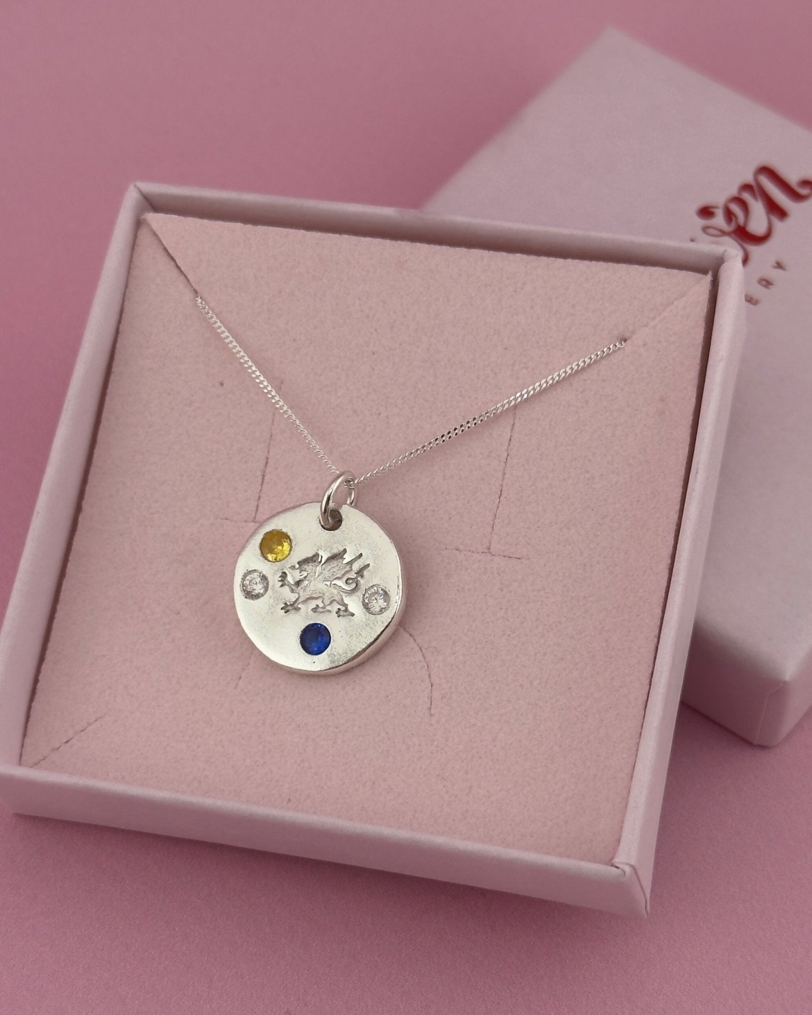 Personalised Draig Cymraeg Welsh Dragon Necklace - Solid Fine Silver With Cubic Zirconia - Arianwen Jewellery