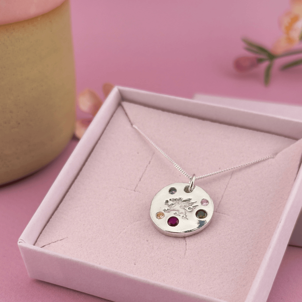 Personalised Draig Cymraeg Welsh Dragon Necklace - Solid Fine Silver With Cubic Zirconia - Arianwen Jewellery