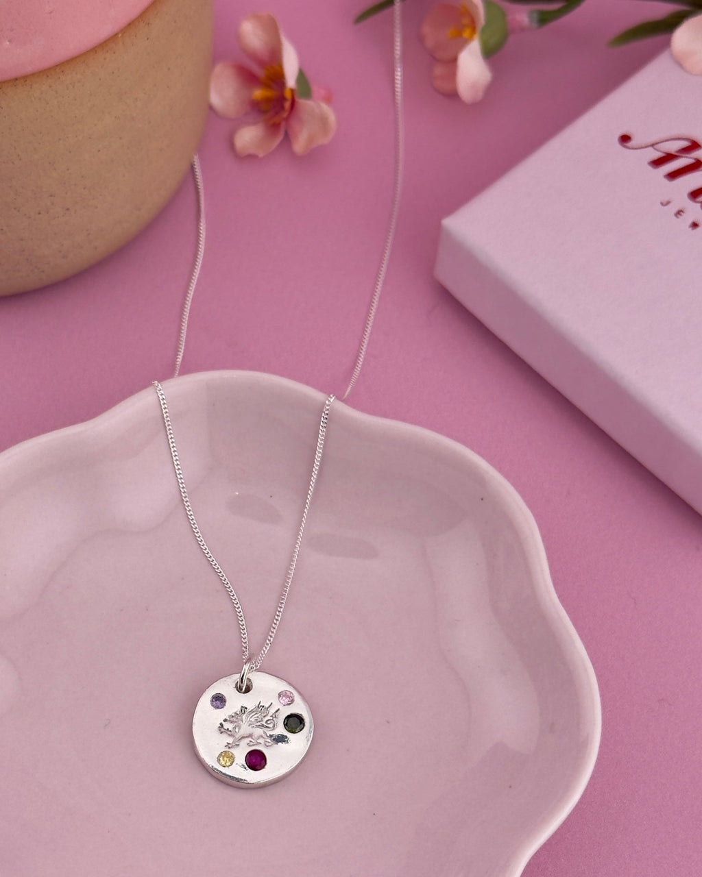 Personalised Draig Cymraeg Welsh Dragon Necklace - Solid Fine Silver With Cubic Zirconia - Arianwen Jewellery