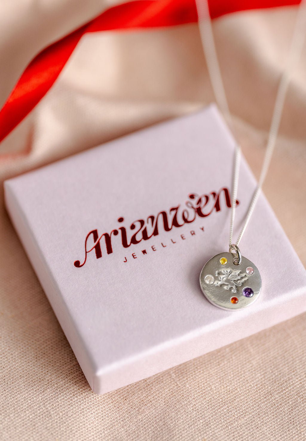 Personalised Draig Cymraeg Welsh Dragon Necklace - Solid Fine Silver With Cubic Zirconia - Arianwen Jewellery
