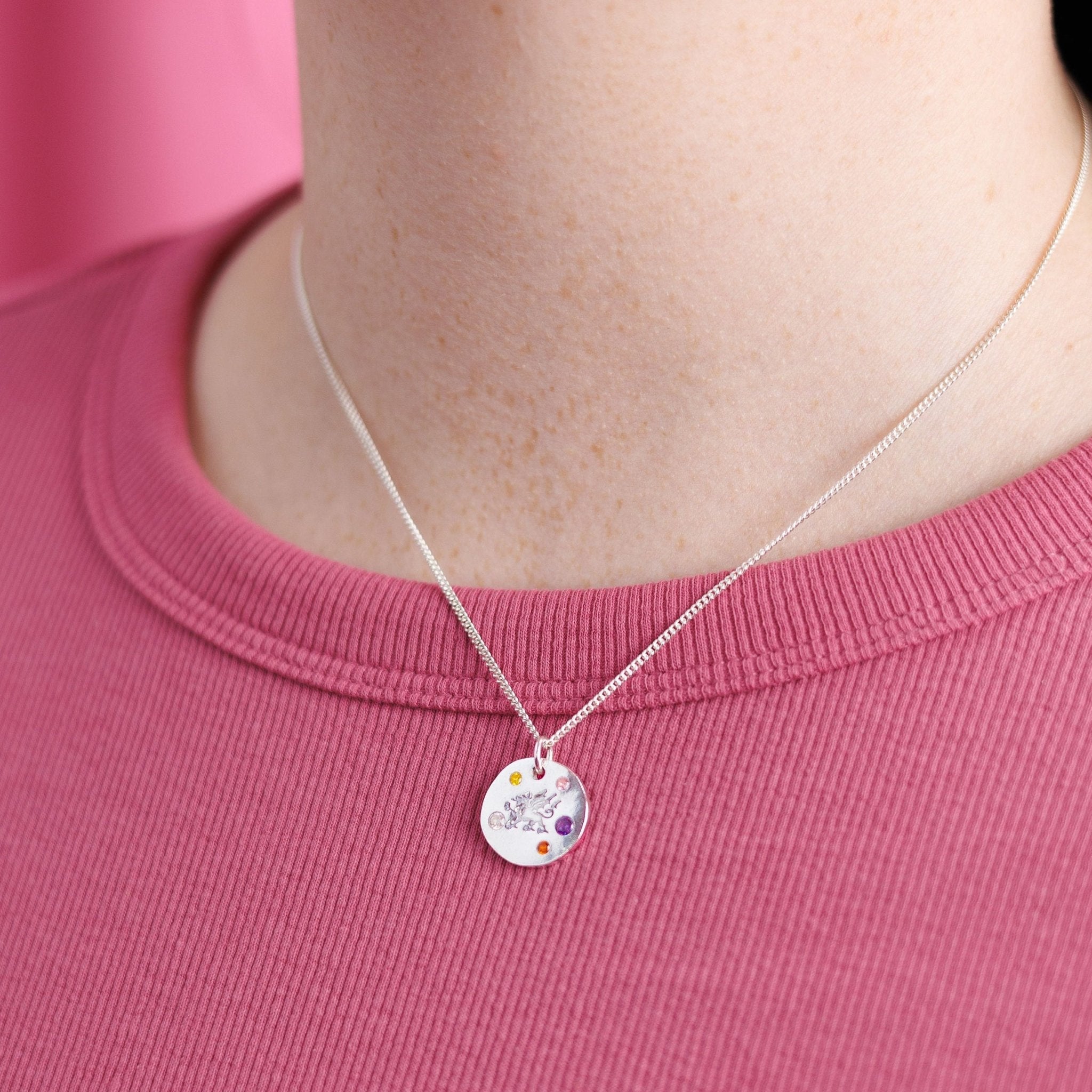 Personalised Draig Cymraeg Welsh Dragon Necklace - Solid Fine Silver With Cubic Zirconia - Arianwen Jewellery