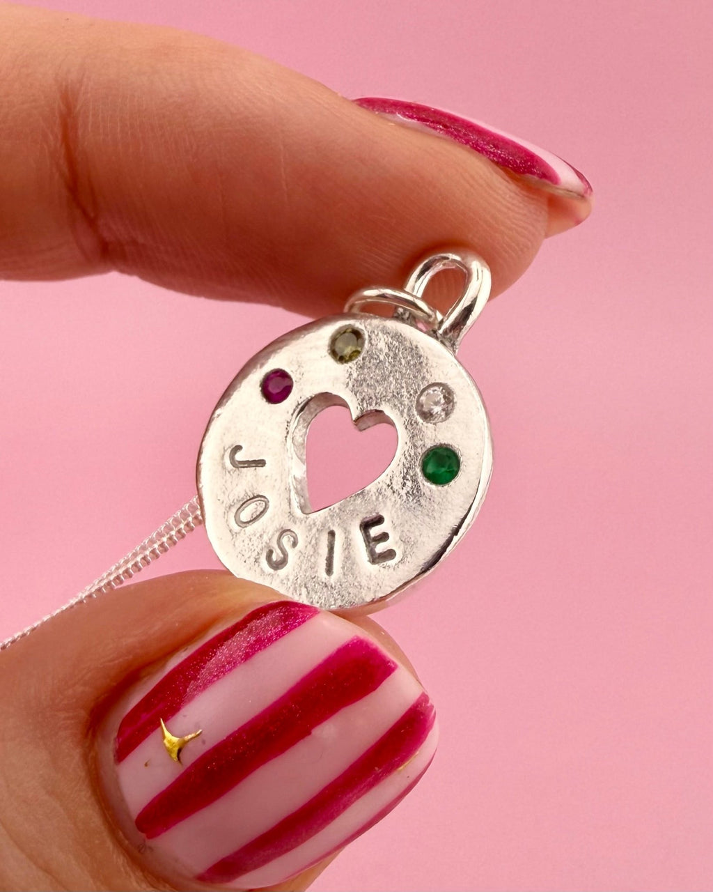 Personalised Heart Coin Necklace - Solid Fine Silver with Cubic Zirconia - Arianwen Jewellery