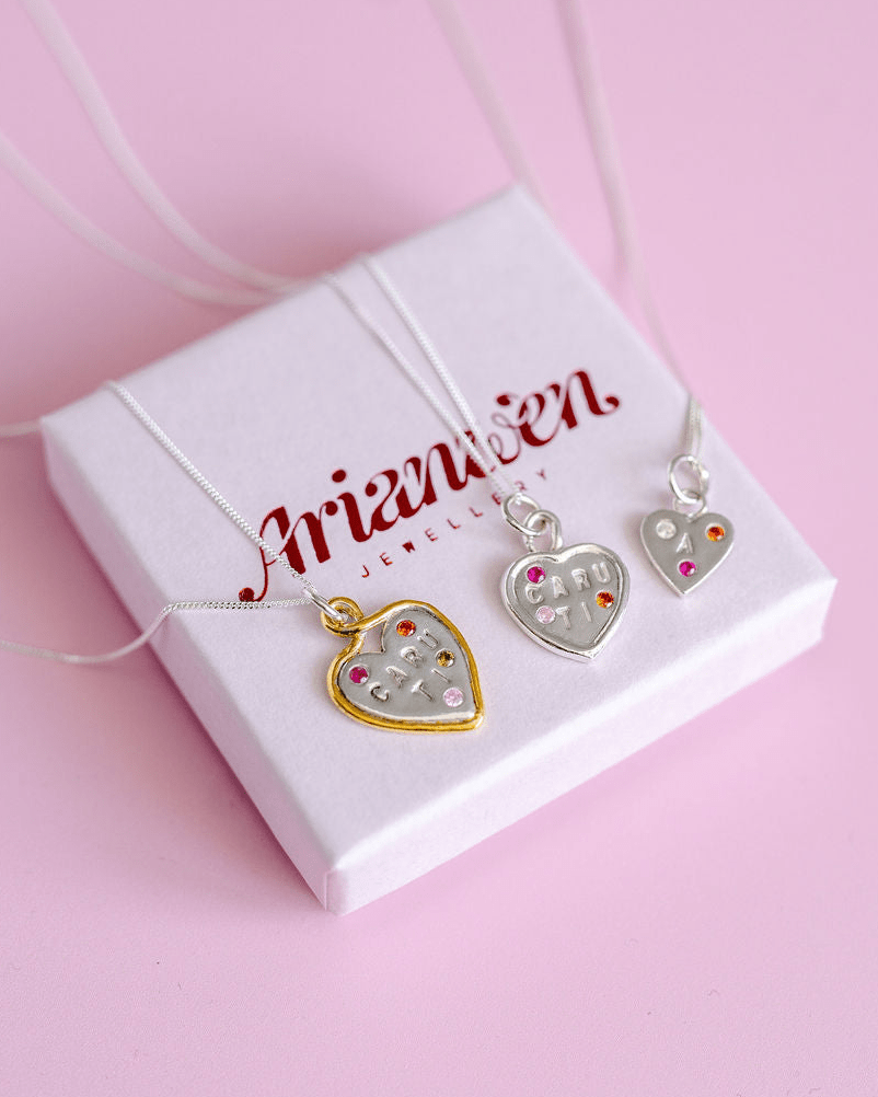 Personalised Heart Loop Necklace - Solid Fine Silver With 24k Gold - Arianwen Jewellery