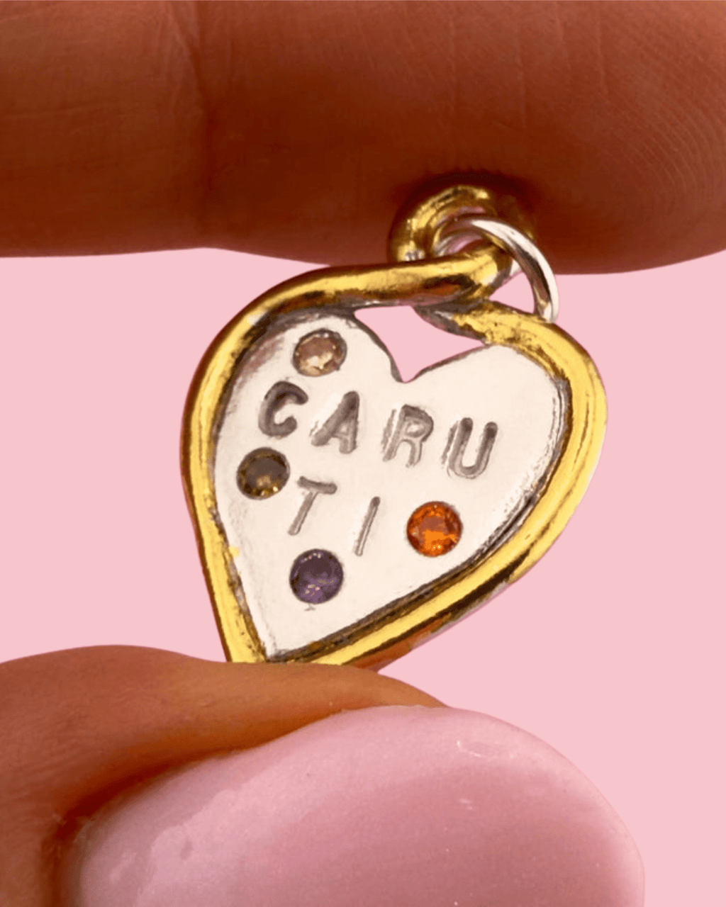 Personalised Heart Loop Necklace - Solid Fine Silver With 24k Gold - Arianwen Jewellery