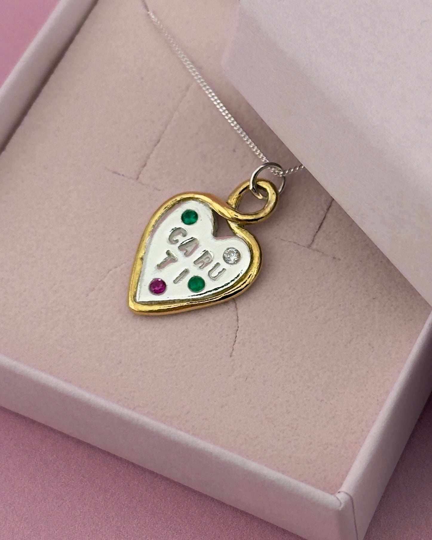Personalised Heart Loop Necklace - Solid Fine Silver With 24k Gold - Arianwen Jewellery