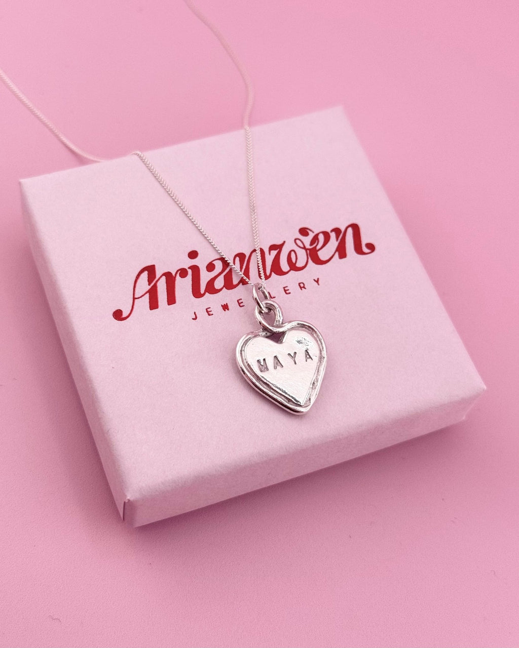 Personalised Heart Loop Necklace - Solid Fine Silver With Cubic Zirconia - Arianwen Jewellery