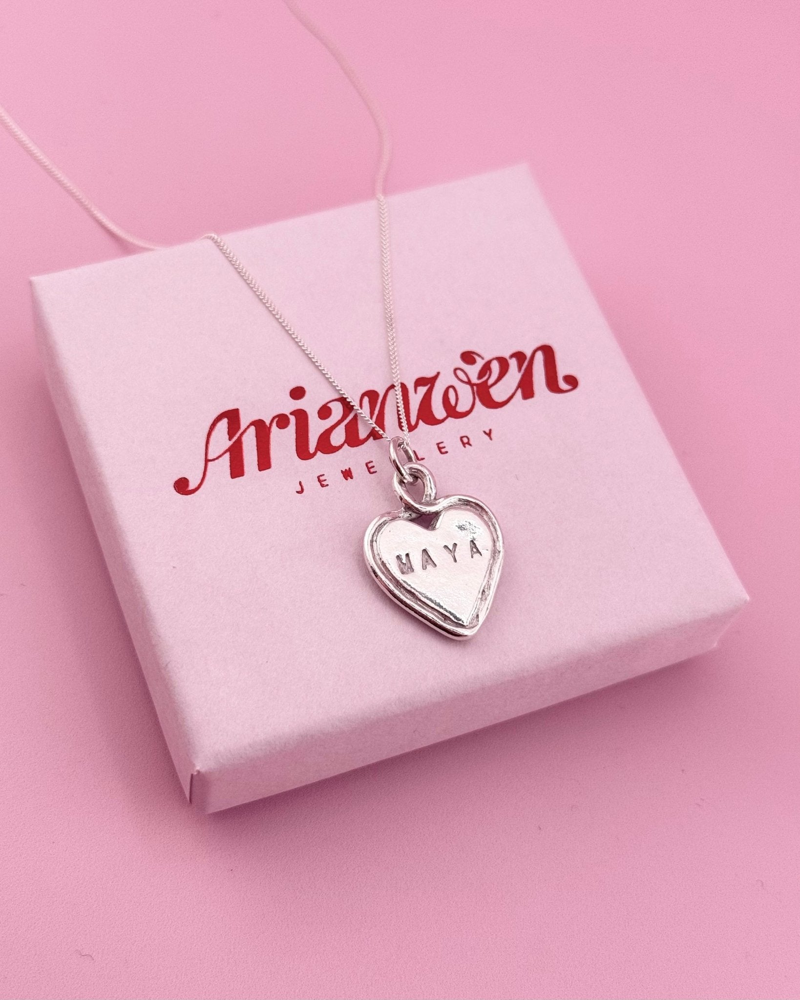 Personalised Heart Loop Necklace - Solid Fine Silver With Cubic Zirconia - Arianwen Jewellery