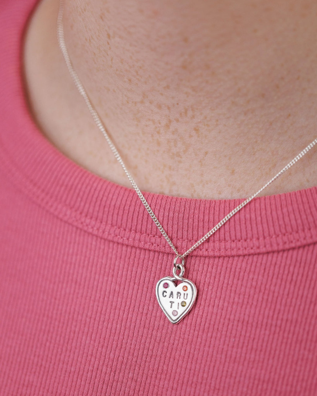 Personalised Heart Loop Necklace - Solid Fine Silver With Cubic Zirconia - Arianwen Jewellery