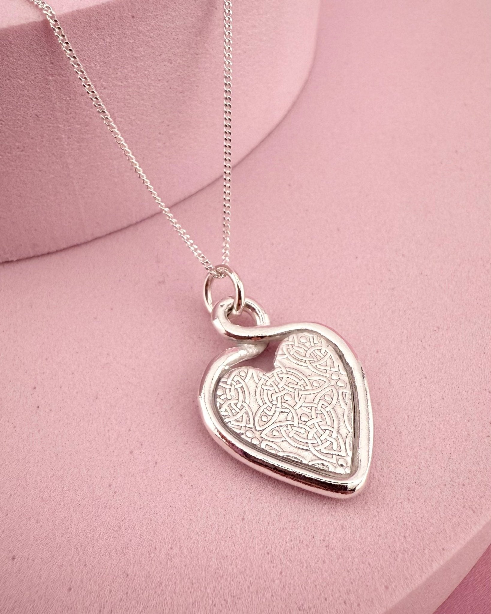 Personalised Heart Loop Necklace - Solid Fine Silver With Cubic Zirconia - Arianwen Jewellery