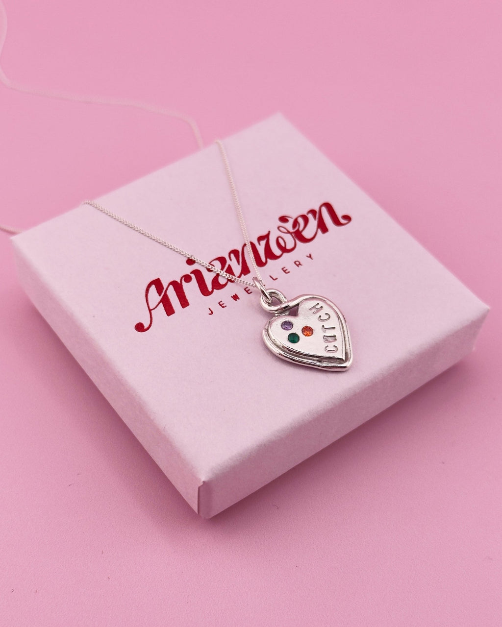 Personalised Heart Loop Necklace - Solid Fine Silver With Cubic Zirconia - Arianwen Jewellery