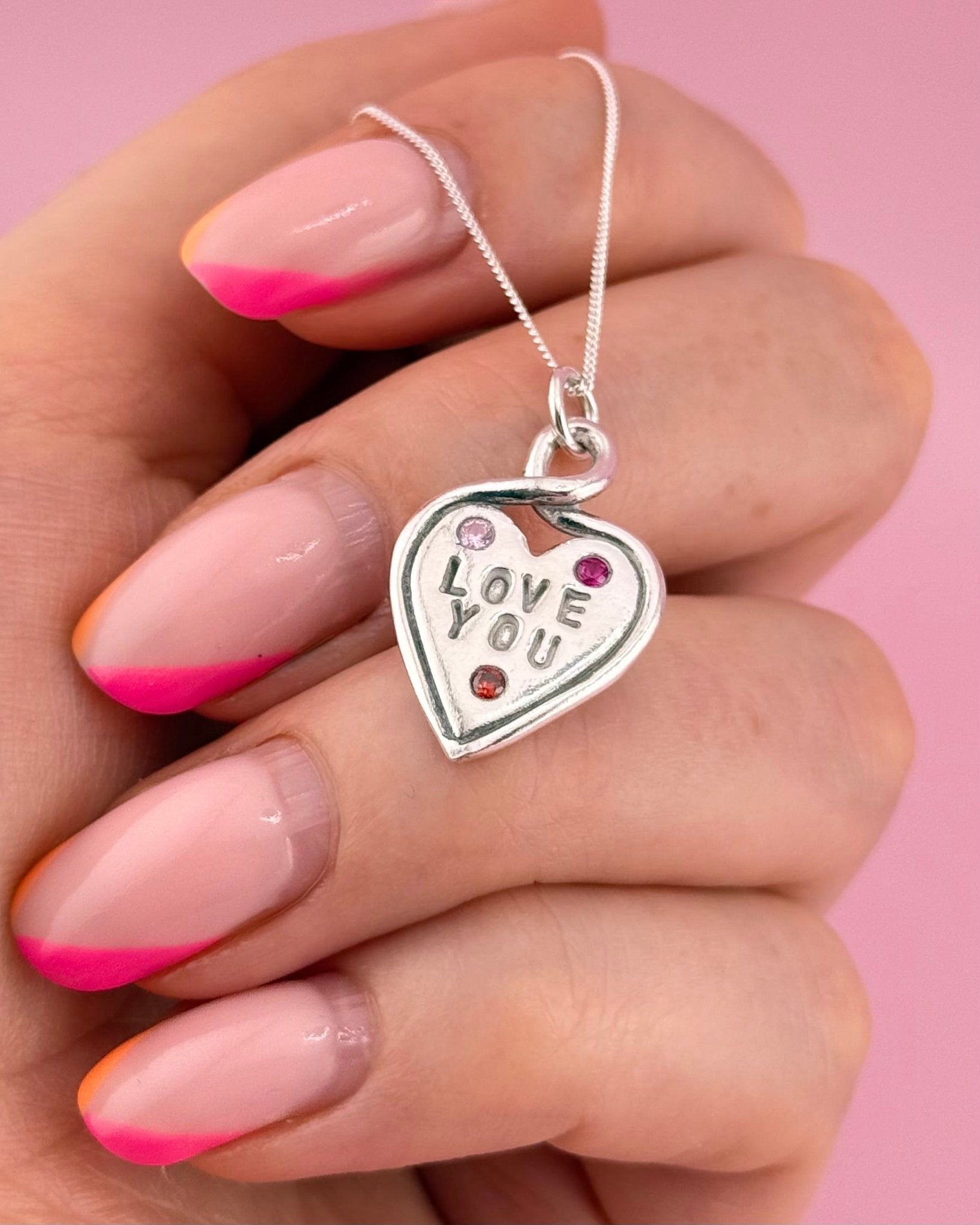 Personalised Heart Loop Necklace - Solid Fine Silver With Cubic Zirconia - Arianwen Jewellery