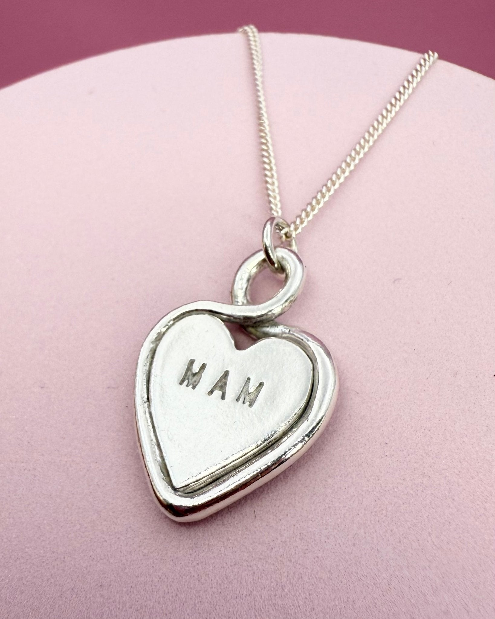 Personalised Heart Loop Necklace - Solid Fine Silver With Cubic Zirconia - Arianwen Jewellery