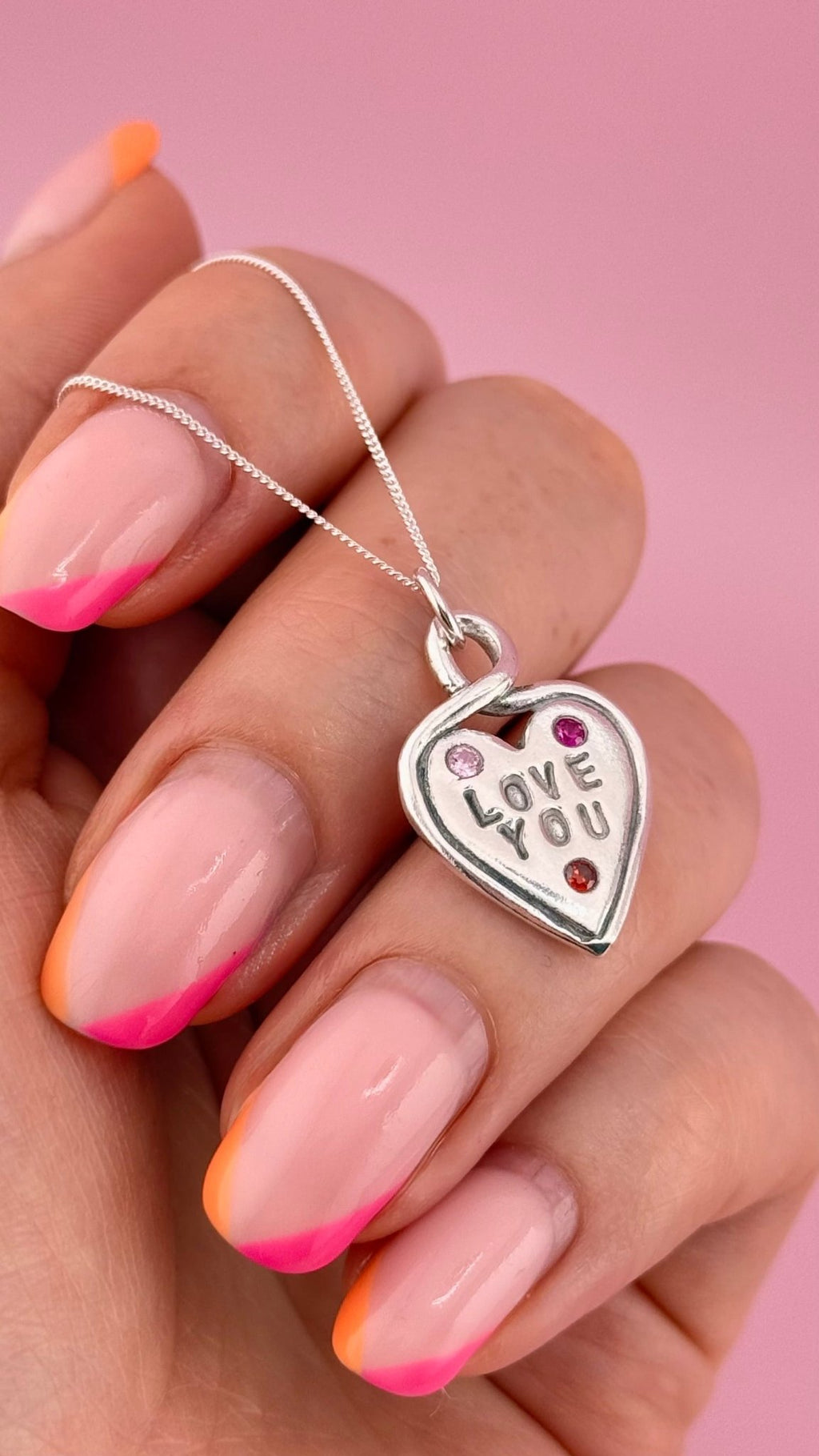 Personalised Heart Loop Necklace - Solid Fine Silver With Cubic Zirconia - Arianwen Jewellery