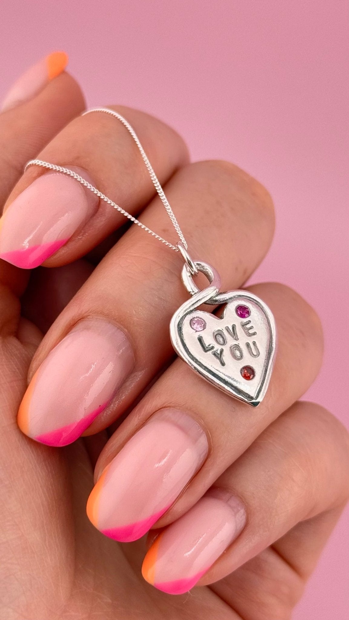 Personalised Heart Loop Necklace - Solid Fine Silver With Cubic Zirconia - Arianwen Jewellery
