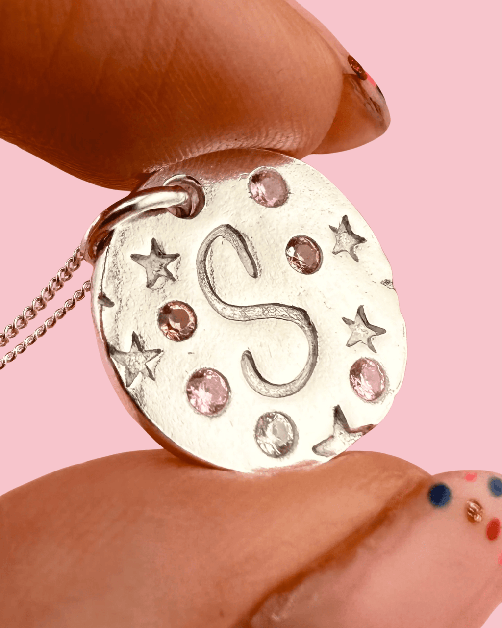 Personalised Seren Initial Necklace - Solid Fine Silver with Cubic Zirconia - Arianwen Jewellery