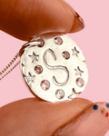 Personalised Seren Initial Necklace - Solid Fine Silver with Cubic Zirconia - Arianwen Jewellery