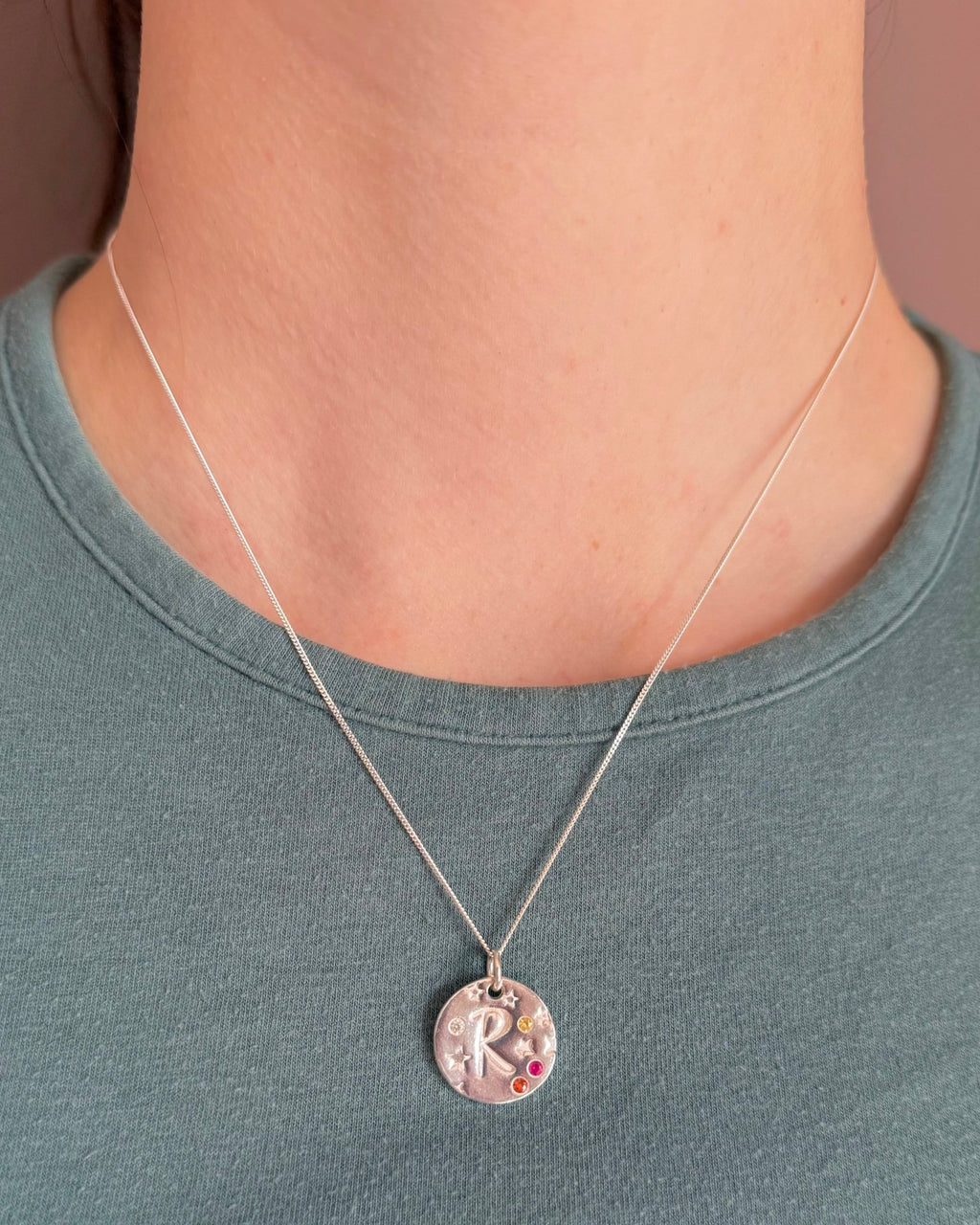 Personalised Seren Initial Necklace - Solid Fine Silver with Cubic Zirconia - Arianwen Jewellery
