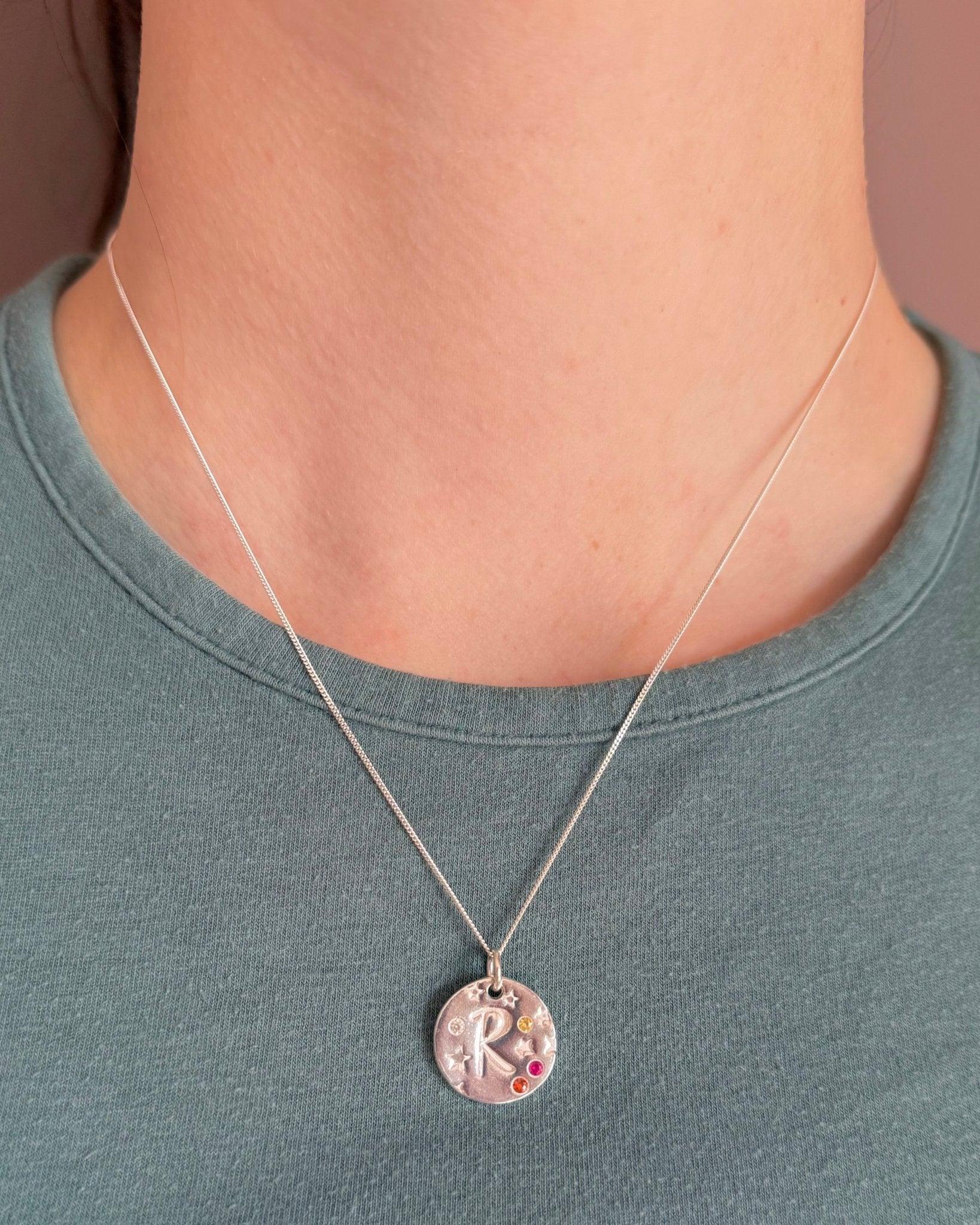 Personalised Seren Initial Necklace - Solid Fine Silver with Cubic Zirconia - Arianwen Jewellery