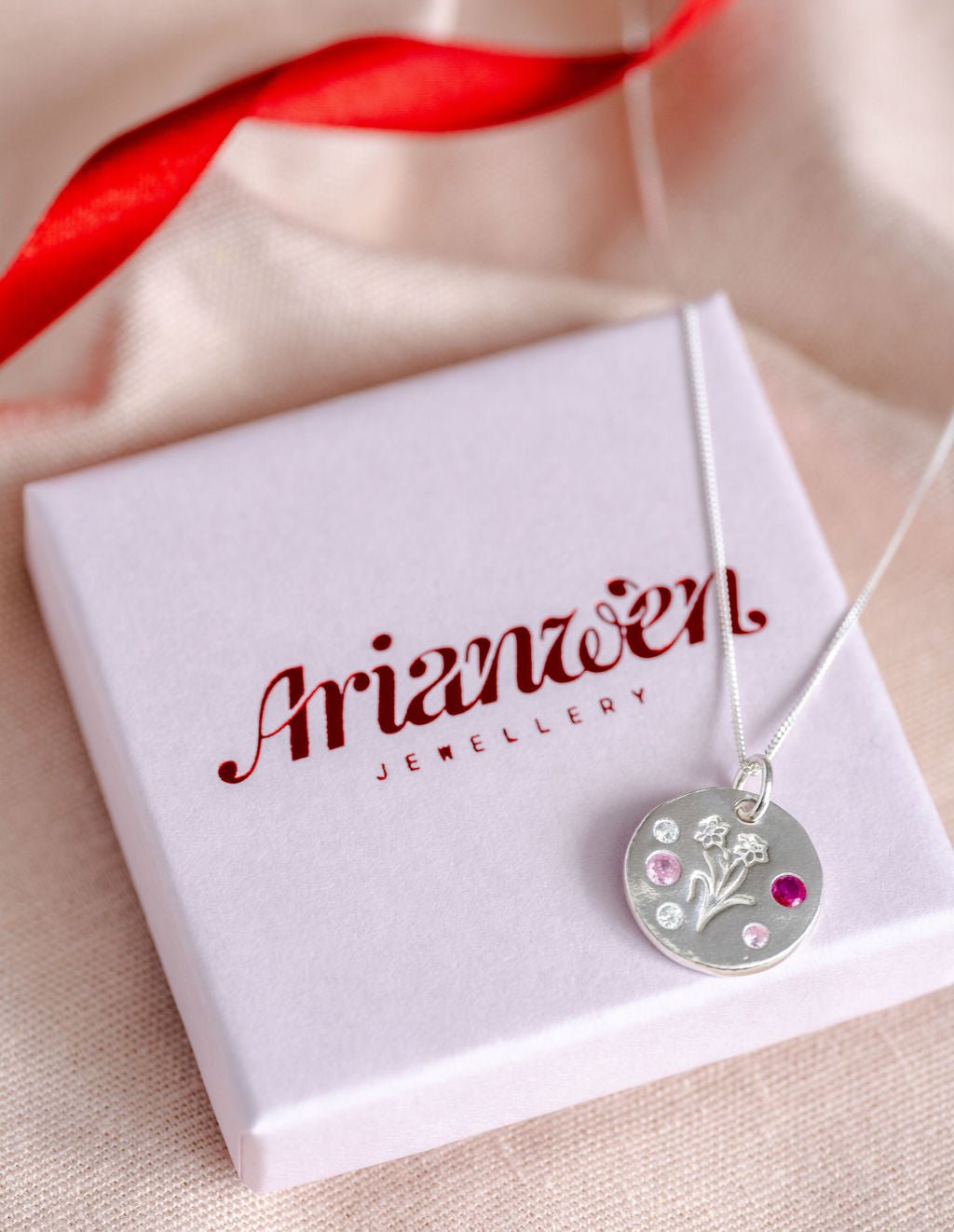 Personalised Welsh Daffodil Necklace - Solid Fine Silver With Cubic Zirconia - Arianwen Jewellery
